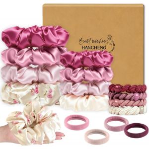 Kalanka-Lot De 16 Chouchou Cheveux Femme,1 Elastique Avec Imprim&eacute; Floral,7 Chouchou Soie Et 8 Petit Elastique Cheveux (S&eacute;rie Pastel) - Neuf