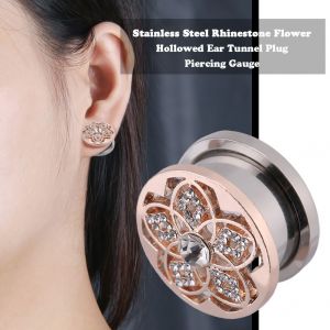 1 Piercing Tunnel D'oreille Creux En Acier Inoxydable Avec Strass (16 Mm) - Neuf