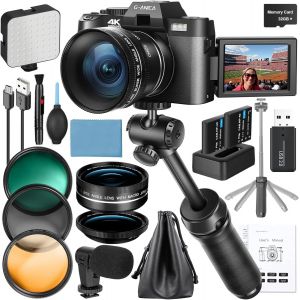 LETNERNY-Appareil Photo Numérique 4K Pour Photographie, Caméra De Vlogging 48 Mp Pour Youtube Avec Microphone Et Poignée De Trépied, Caméra Vidéo Avec Objectif Grand Angle Et Macro, Kit De Création D - Neuf