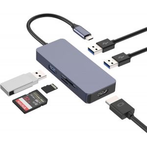 TTA-Hub USB C, 6 en 1 Adaptateur USB C Double Moniteur avec (HDMI 4K, USB A 3.0, Lecteur de Carte SD/TF), Dongle Mac Pro/Air pour Surface, Dell, HP, Lenovo, XPS et Plus C appareils - Neuf