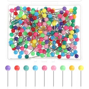 ChenQuanSarl-Lot De 200 Épingles À Tête Ronde, Épingles À Tête Ronde, Épingles Avec Tête, Puna s Multicolores, Grandes Épingles À Tête Pour Carte Du Monde, Marquage De Tissu, Tableau En Liège Avec Bo - Neuf
