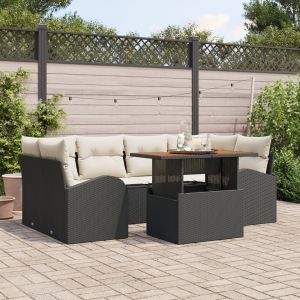 Vidaxl Ensemble De Canap&eacute; De Jardin 7 Pi&egrave;ces Avec Coussins Noir Poly Rattan, Vidaxl Canap&eacute; De Jardin 2 Places Avec Rangement & Coussins Noir Poly Rattan - Neuf