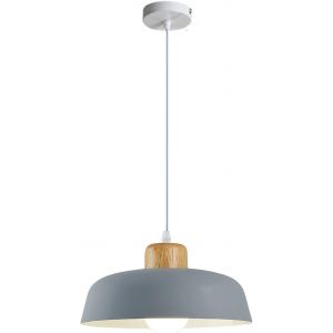 Ulteronixshop-Suspension Ronde En M&eacute;tal De 300 Mm De Couleur Macaron, Finition En Bois Simple Moderne E27 Loft Bar Plafonnier, Lustre De Salle &Agrave; Manger D'&icirc;lot De Cuisine (Gris) - Neuf
