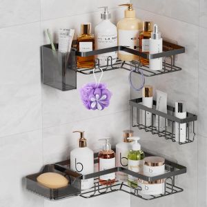 CAUC-&Eacute;tag&egrave;re Douche sans Per&ccedil;age, 5 Pi&egrave;ces &Eacute;tag&egrave;re Rangement Salle de Bain Durable, avec 2 &Eacute;tag&egrave;res Angle, Porte Savon Douche, Salle de Bain Accessoire, &Eacute;tag&egrave;re Murale de Cuisine &iquest; Noir - Neuf