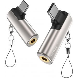 LORANKA-USB C &agrave; 3,5 mm Jack, Type C Adaptateur Casque Angle Droit Auxiliaire Microphone Dongle Audio Haute R&eacute;solution DAC Chip Compatible avec Galaxy S24 S23 S22 Ultra S20 FE A53 Note 20 Pixel 7 - Neuf