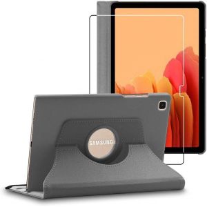 Coque Pour Samsung Galaxy Tab A7 10.4 T505 (2022, 2020), Etui Rotatif 360, Housse Protection Pu Cuir, Gris + Verre Trempé.[F6027] - Neuf