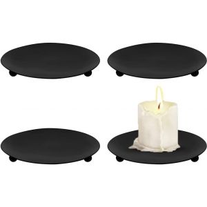 Kalanka-4 Pièces Bougeoir Plaque En Métal, 10 Cm/3,9 Pouces Plateau Retro Candélabres, Chandelier Vintage En Fer, Rond, Pour Famille, Mariage, Fête, Dîner D'anniversaire, Noël (Noir) - Neuf