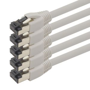 KAL-Câble Réseau Cat 8 De 1,5 M Câble Cat8 Gris - Pack De 5 Câble Ethernet Cat.8 Lan 2000 Mhz 40 Gbit S 40Gbase-T Poe+ Câble Ethernet Lszh - 5 X 1,5 Mètres Gris - Neuf