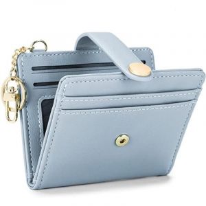 Femmes Slim Wallet (Bleu), PU Leather Bifold Titulaire de la Carte avec porte-cl&eacute;s RFID Blocage Bifold Titulaire de Carte de Cr&eacute;dit, fermeture &agrave; Glissi&egrave;re Poche de Pi&egrave;ce de monnaie, l'ID de Fen&ecirc;tre et porte-Cl&eacute;s - Neuf
