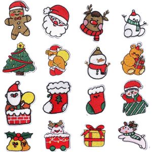 Ensemble De 16 Sur Le Th&egrave;me De No&euml;l Brod&eacute; &Agrave; Repasser Sur Les Patchs En Forme De Souliers De No&euml;l, Bonhomme De Neige, Cadeau Du P&egrave;re No&euml;l - Neuf