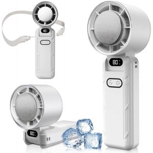 Mini Ventilateur Portable, Ventilateur De Poche À 5 Vitesses Avec Refroidissement, 3600Mah Rechargeable Via Usb, Écran Led, Pour Camping, Extérieur, Voyages Et Vacances À La Plage [VEN750568] - Neuf