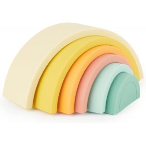 ChenQuanSarl-Jouet Arc-En-Ciel En Silicone - Tropical Vibes - Blocs De Construction Montessori Aux Couleurs Pastel - Jouet De Motricit&eacute; Pour B&eacute;b&eacute; - Neuf