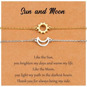 Tianyi-Bracelet Soleil Et Lune,Bracelet Mère Fille/S?Ur/Amitié,Bracelet Couple,Cadeaux Femme,Cadeau Fille Soeur Amie Petite Amie,Anniversaire/Noël/Retour À L'école,Or/Argent Soleil Lune - Neuf