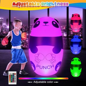 Sac De Boxe Enfant Avec Gants De Boxe 120cm Lumineux Panda Gonflable Sac De Frappe Avec Gants D'entraînement Jouet Pour Enfants 3-9 Pour Garçons Filles(3xaaa Piles Non Incluses) - Neuf