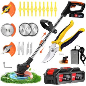 JEXNOVASHOP-Debroussailleuse Electrique sans Fil 21V 2.0Ah ¿ 2 Batterie et3 Types De Lames, Coupe Bordure sans Fil avec Batterie ¿Debrouissalleuses Batterie Convient pour tondre Les Jardins - Neuf