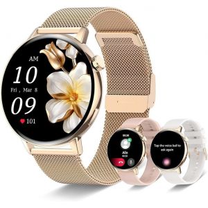 Montre Connect&eacute;e Femme, 1.32"" Hd Tft Ronde Smartwatch Avec Appel Sant&eacute; Au F&eacute;minin 150+ Modes Sport Fr&eacute;quence Cardiaque Sommeil Spo2 Podom&egrave;tre, Montre Fitness Etanche Pour Android Ios (Or) - Neuf