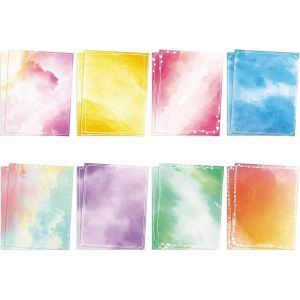 Lot De 96 Feuilles De Papier À Lettre Aquarelle (Ligné) 21,6 X 27,9 Cm - Papier À Lettre - 8 Couleurs Vives Assorties - Design Parfait Pour La Calligraphie, Les Invitations - Neuf