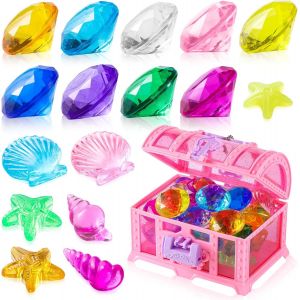 KAL-Pierres Precieuses Pour Enfants Plongée 28 Pièces Gemmes Colorées Pierres Précieuses Jouet De Plongée Piscine Pour Cadeau Anniversaire Enfant Coffre Au Trésor Plage Coloré Pierres Jouet - Neuf