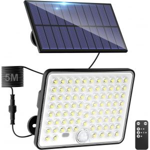 Gjfty-Lampe Solaire Exterieur Detecteur De Mouvement,Led Convex Lenses Projecteur Solaire,3mode 1800mah Lumiere Solaire Exterieuré Tanchéité Ip65 Spot Extérieur Pour Jardin Garage Cour - Neuf
