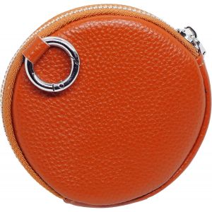 CAUC-Petit Portefeuille Rond en Cuir - Porte-Monnaie pour Cartes, Pièces et Petites Choses avec Mousqueton, Marron - Neuf