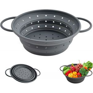 Kalanka-Passoire Pliable Silicone,Pliable Passoire Pliante,Portable Panier,Facile À Nettoyer,Compacte Et Pliable,Passoire En Silicone, 21,5cm, Gris - Neuf