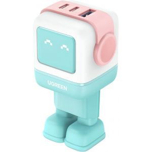 Uno 65W 3 Ports Chargeur Usb C Rapide Ganfast En Forme De Robot Mignon Compatible Avec Iphone 17 Pro Max Air 16 15 14 13 Pixel Galaxy Pss 45W 25W S25 S24 S23 Ipad Macbook Pro Air (Bleu Rosé) - Neuf