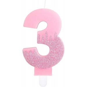 Bougies Roses Pour 3e Anniversaire,Num&eacute;ro 3-D&eacute;corations De G&acirc;teau Roses La Reine Des Neiges-Bougies Roses &Agrave; Paillettes Pour Filles Et Gar&ccedil;ons-D&eacute;coration De F&ecirc;te D'anniversaire De Mariage - Neuf