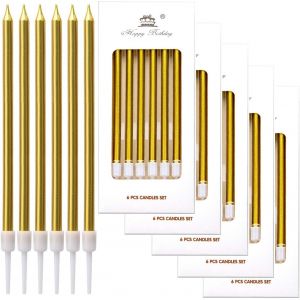 36 Pi&egrave;ces Bougies De G&acirc;teau D'anniversaire,Bougie Anniversaire Longue Avec Supports,Bougies Fine Pour La D&eacute;coration De F&ecirc;te De G&acirc;teau De Mariage D'anniversaire (Or) - Neuf