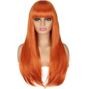 Kalanka-Perruque De Cheveux Synth&eacute;tiques Longs Pour Femme D&eacute;guisements Naturelle Perruque Orange Avec Frange 28 Pouces 70cm - Neuf