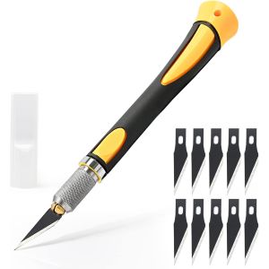 Mevronisshop-Ehdis Scalpel Avec 10 Lames De Antirouille, Cutter De Pr&eacute;cision, Scalpel Modelisme, Pour D&eacute;coupe De Travail D'art Bricolage, Sp&eacute;l&eacute;ologie, Sculpture, Couteaux De Loisirs, Jaune - Neuf