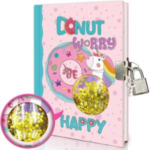 Journal Intime Fille avec Cadenas,17,8x13,5cm 80 Feuilles Ligné Paillettes Secouables Cahier de Notes Donuts Carnet Secret Enfants Cadeaux pour Adolescents pour Filles et Garçons de 6 à 12 Ans - Neuf