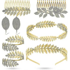 Déesse Romaine Grecque Couronne De Laurier Bandeau Ensemble Pour Femmes Accessoires De Fête De Mariage Avec Bracelets De Cheveux (8 Pcs) - Neuf