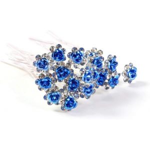 Argent Barette Cheveux Avec Strass Rose Design Fleur & Strass Mariage Noces Clips Pour Femmes & Filles Tout Type De Cheveux - Bleu, 40 - Neuf