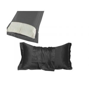 Taie D'oreiller En Satin Noir 48 X 74 Cm, Taie D'oreiller En Polyester Doux - Neuf