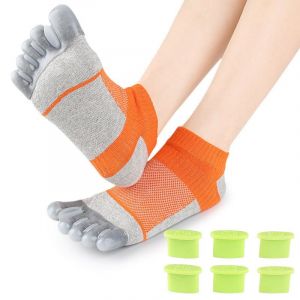 Chaussettes S&eacute;paratrices D'orteils Ajustables - Correcteur D'oignon Et Alignement Des Orteils Gris + Orange - Neuf
