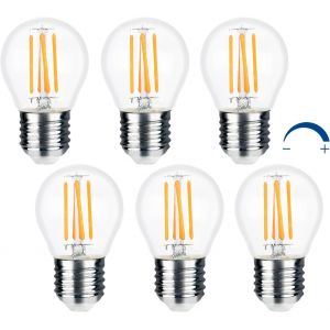 Led G45 E27 Dimmable 4W Blanc Chaud 2700K, 400Lm, Équivalent E27 40W Incandescent, 4X Cob Filament, Ac 230V, Ampoule Globe E27 Filament Chaud Pour Lustre/Lampadaire, Lot De 6[AMP744721] - Neuf
