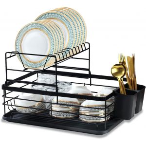 Égouttoir À Vaisselle À 2 Couches, Egouttoir À Vaisselle Pour Evier, Egouttoir À Vaisselle En Acier Inoxydable Pour Comptoir De Cuisine, Egouttoir À Vaisselle (Noir, 16,7''x12,4''x10,5'') - Neuf