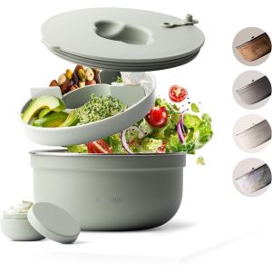 Boîte À Salade À Emporter 1,5l-Lunch Box En Acier,Bento Box,Saladier Sans Bpa,Bol Avec Récipient À Vinaigrette Étanche,Boîte À Repas Avec Compartiments,Meal Prep (Desert Sage,1500ml) - Neuf