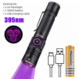 3x365nm/395nm Uv Lampe De Poche Led Haute Puissance Lumière Noire Usb Rechargeable Catdog Tache D'animaux De Compagnie Tinea Uv Colle Durcissement Scorpion Lampe Torche.3x395nm-18650. - Neuf