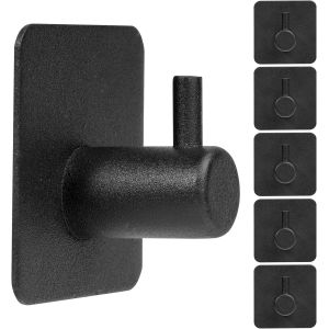 6 Pcs Crochet Adhesif Mural Noir, Accroche Torchon Cuisine Adh&eacute;sif Sans Percage, Porte Serviette Salle de Bain Cuisine, Pat&egrave;re Crochets Adh&eacute;sifs Muraux Acier Inoxydable pour Maison Portemanteau - Neuf