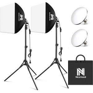 Softbox, 2 x 40 x 40 cm Lampe de Photographie avec Tr&eacute;pied de 160 cm et Ampoule LED 50 W/5400 K, &eacute;clairage Continu pour la Photographie/L'enregistrement Vid&eacute;o/La Diffusion en Direct/Portrait (1-Pack) - Neuf