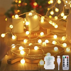 Jgd-Guirlande Lumineuse 3 En 1, Alimentation 3 En 1, 13 M, 100 Led, Batterie Ext&eacute;rieure/Usb, 8 Modes Et Fonction Minuterie, Id&eacute;ale Pour Balcon, &Eacute;clairage De F&ecirc;te, Chambre, Camping, Mariage, Tente De - Neuf
