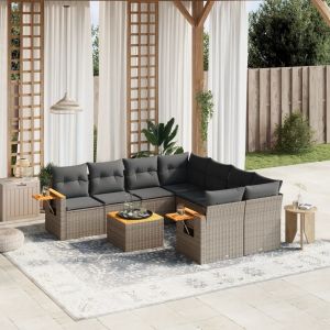 Prolenta Premium - Salon De Jardin 9 Pcs Avec Coussins Gris R&eacute;sine Tress&eacute;e - Neuf