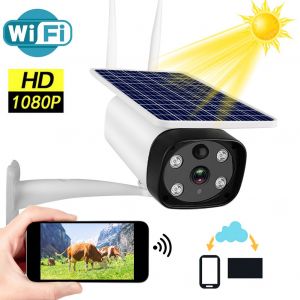 Camera de securite Bullet 1080P couleur avec interphone et panneau solaire 5W, etanche IP67 - Neuf