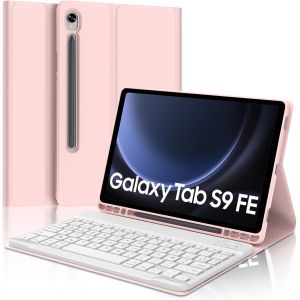Chenquansarl-Coque Clavier Pour Samsung Galaxy Tab S10 Fe 2025/S9 Fe 10.9 Pouces-Azerty Français Clavier Détachable Sans Fil Bluetooth,Étui Pour Samsung Galaxy Tab S9 11'',Rose Clair - Neuf