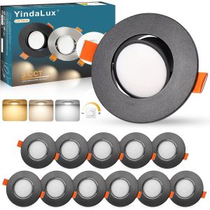 YindaLux Spot LED Encastrable, 5W 550LM Plafonnier Spot 3000K Blanc chaud 4000K Blanc neutre 6000K Blanc froid Dimmable IP44 Étanche Spot Salle de bain, Trou ¿68-80mm, AC 220-240V, Lot de 6, Blanc - Neuf