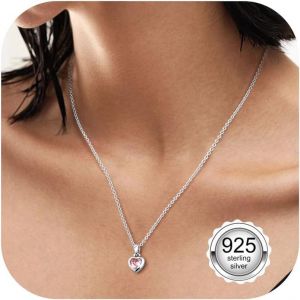 Colliers Argent Sterling 925 Pour Femmes Colliers Coeur D'amour Colliers Pour Dames Avec Pendentifs Zircone Cubique Bijoux Cadeau Pour Femmes Filles - Neuf