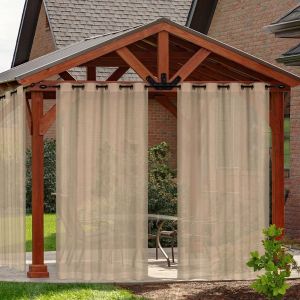 Mevronisshop-Rideaux D'extérieur - Voilage Blanc Rideau Imperméable À Pattes Réglable, Lumière Filtrer Décoration De Terrasse Jardin Patio, 2 Piece (2x132*213cm,Kaki) - Neuf