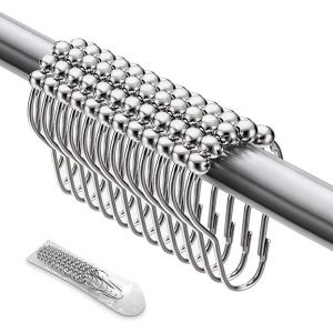 Lot de 36 anneaux de douche en forme de gourde, anneaux de rideau de douche en métal chromé lisse de haute qualité avec boules coulissantes pour tringles de douche - Neuf