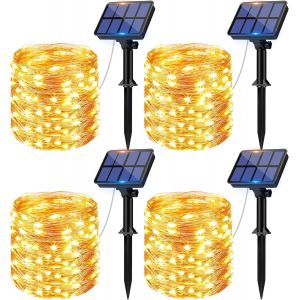 [Lot de 4 Guirlande Solaire Exterieur, 12m 120 LED Guirlande Lumineuse Exterieure Solaire Étanche 8 Modes Décoration Lumière pour Jardin Terrasse Cour Maison Noël Mariage Fête Blanc chaud - Neuf